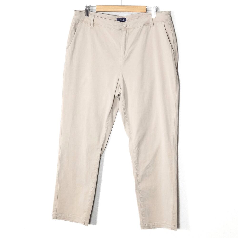 NYDJ Beige Stretch Trousers Size 14 Tailored Minimalist Classic Normcore